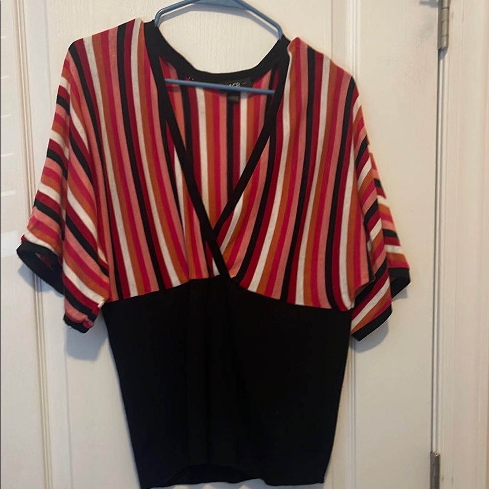 AGB Multicolor Striped V-Neck Blouse